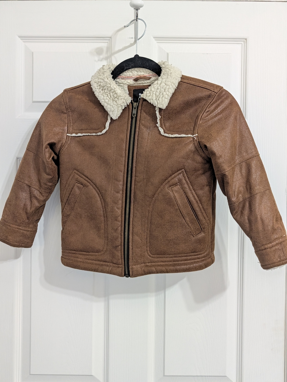 art class Brown Faux-Leather Jacket with Cream Sherpa Collar